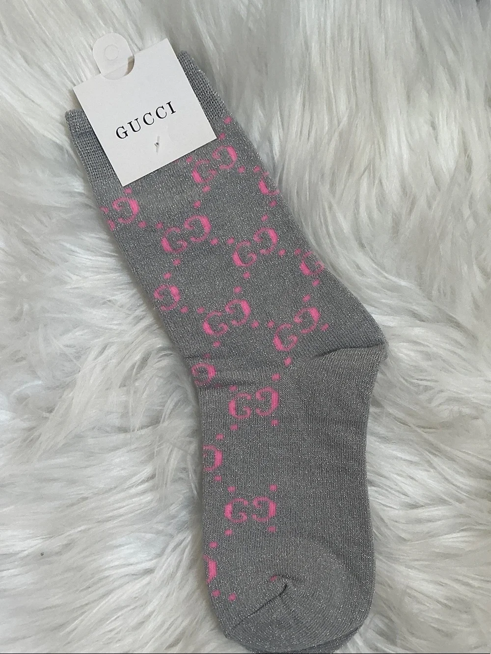 Designer GG Sparkling Glitter Gray and Pink Logo Socks